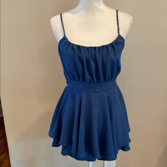 Elegant Blue Women's hidden shorts romper - Picture 1 of 5